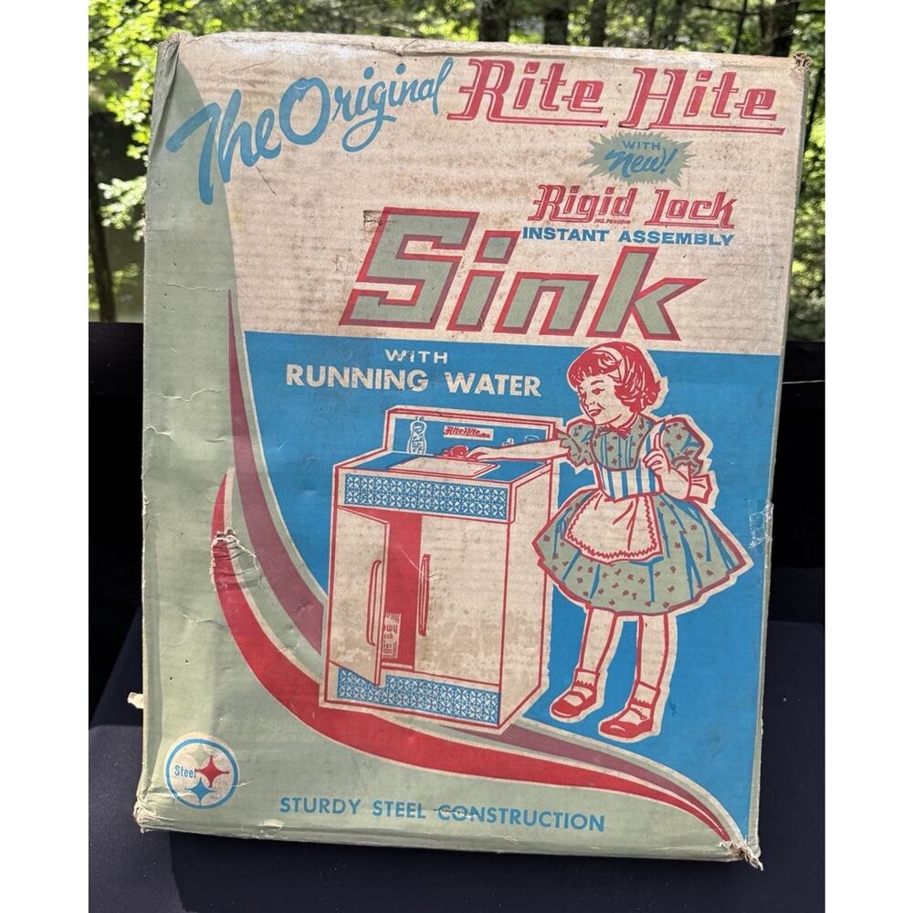Rare New Sealed! 1950s Wolverine Rite Hite Steel Toy Sink Running Water #622